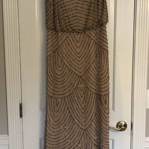 Adrianna Papell Art Deco Dress - Taupe - Size 14